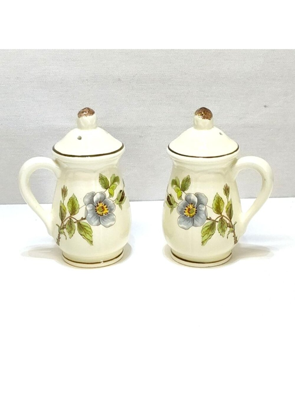 Sangostone Apple Blossom Floral Salt Pepper Shaker Set Model A1271 Stoneware VTG